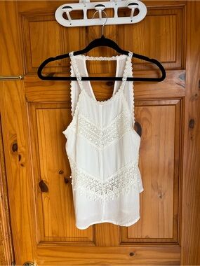 Charlotte Russe White Crochet-Trim Racerback Tank